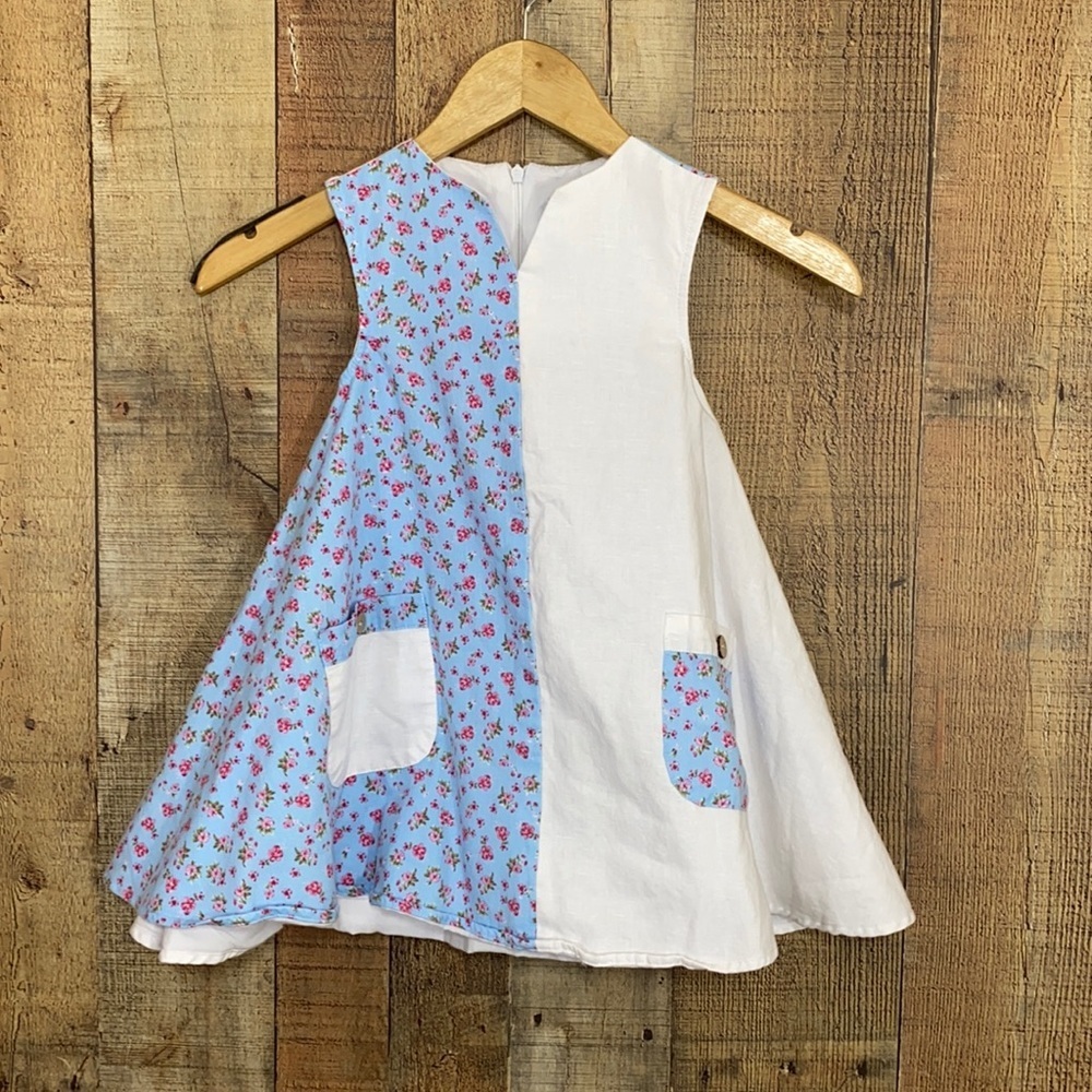 Oooo Cannes Girls White Blueβ Floral Swing Dress Circle Cotton Size 2